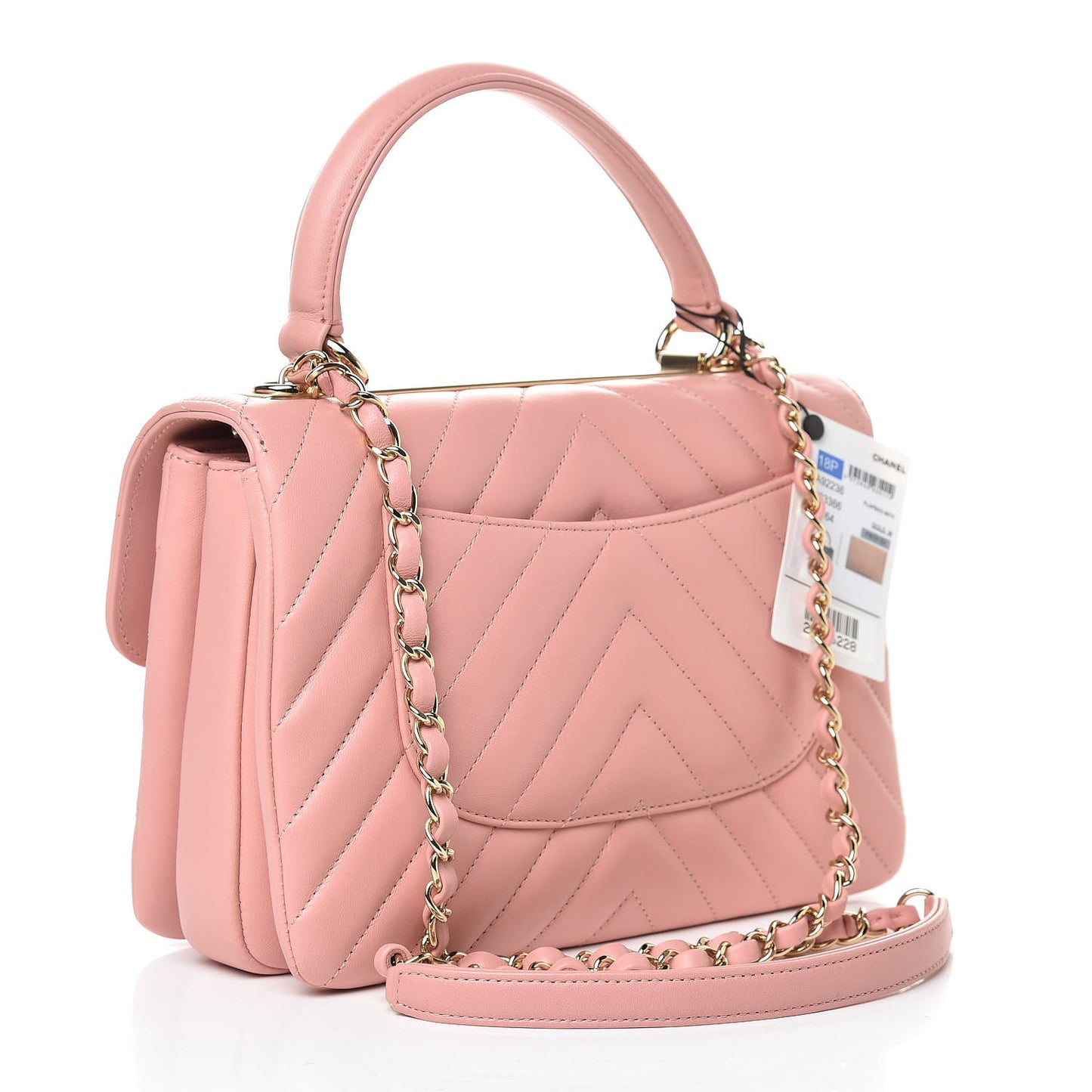 Lambskin Chevron Quilted Small Trendy CC Dual Handle Flap Bag Light Pink
