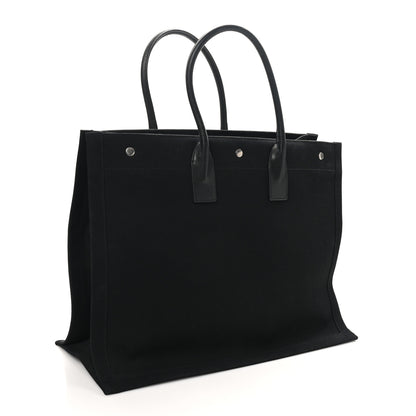 Saint Laurent Linen Calfskin Rive Gauche Tote Black 3 of 9