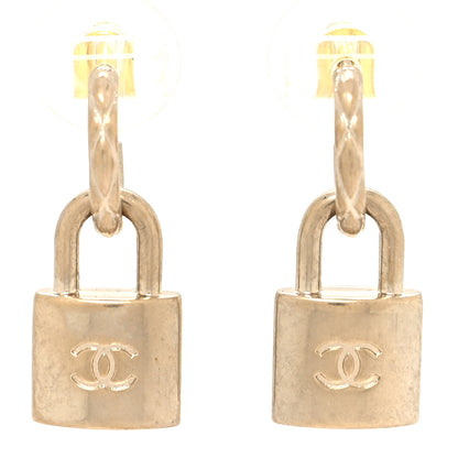 Chanel Metal Lock Drop Earrings Light Gold 1 of 3