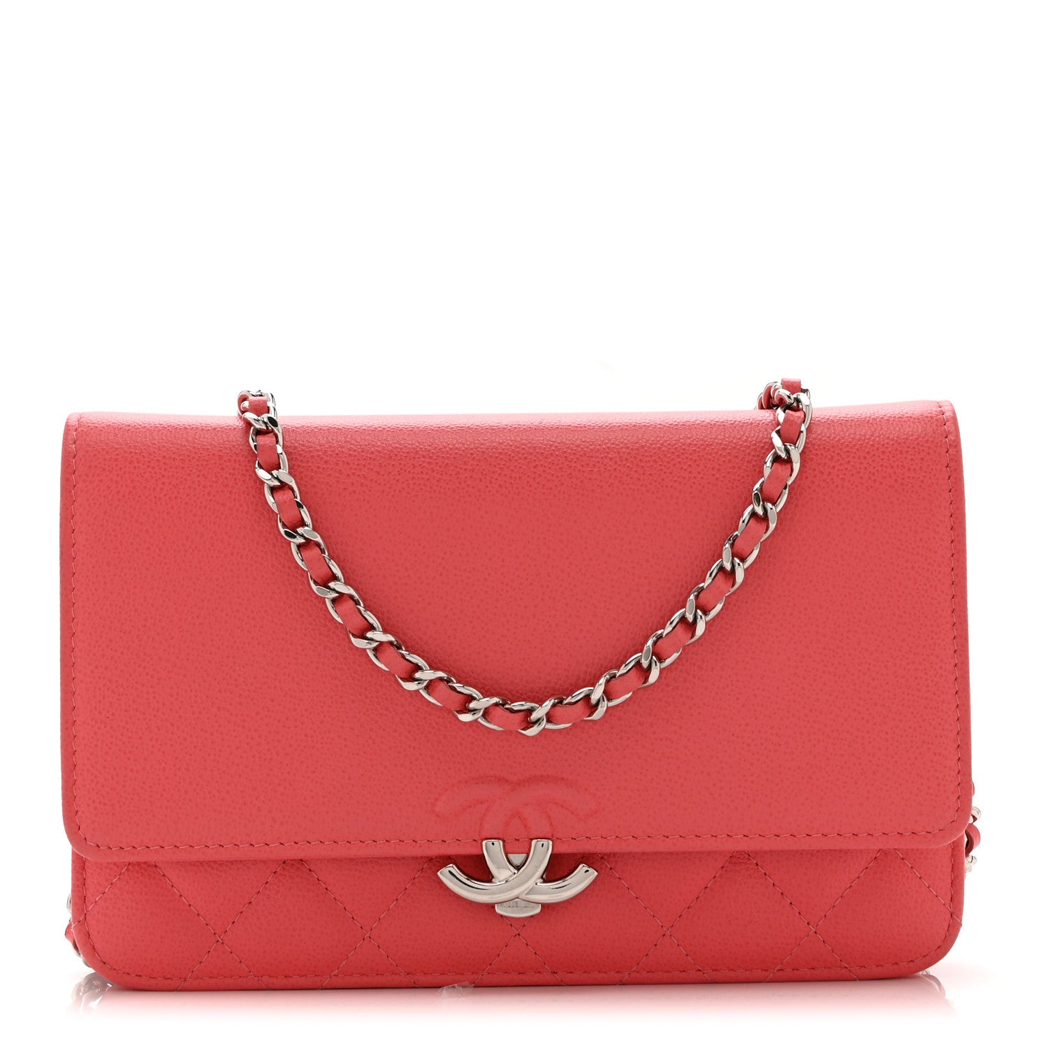 Chanel Grained Calfskin Quilted CC Box Wallet On Chain WOC Pink 1 of 11