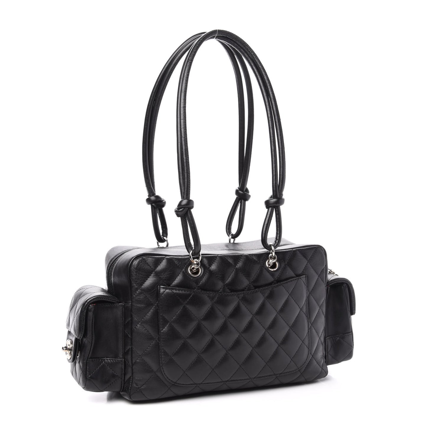 Calfskin Quilted Small Cambon Multipocket Reporter Black White