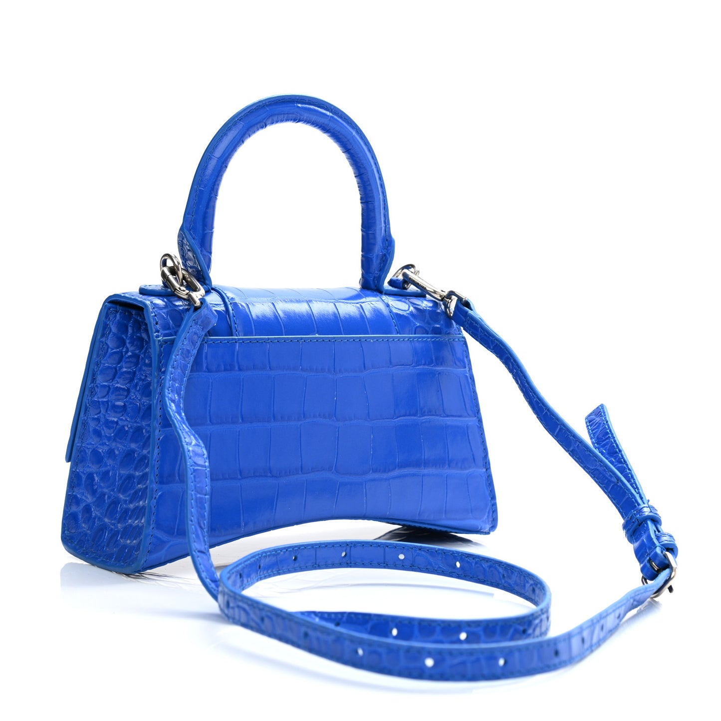 Shiny Calfskin Crocodile Embossed Hourglass Top Handle Bag XS Royal Blue