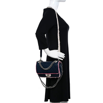 Chanel Lambskin Tweed Quilted Elegant Trim Flap Navy 2 of 10