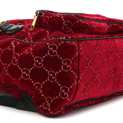 Gucci Velvet GG Monogram Textured Calfskin Web Small Double Buckle Backpack Red Cipria Black 10 of 11