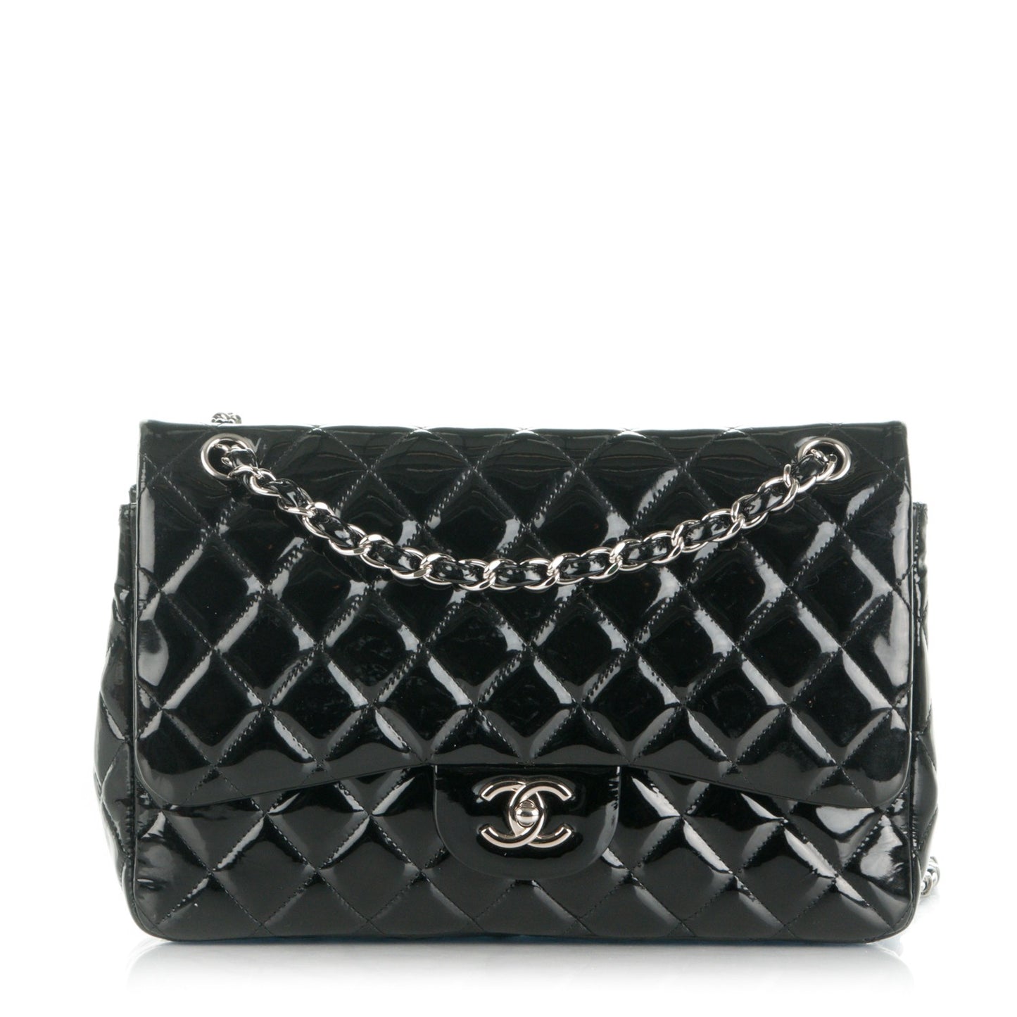 Patent Quilted Jumbo Double Flap Black