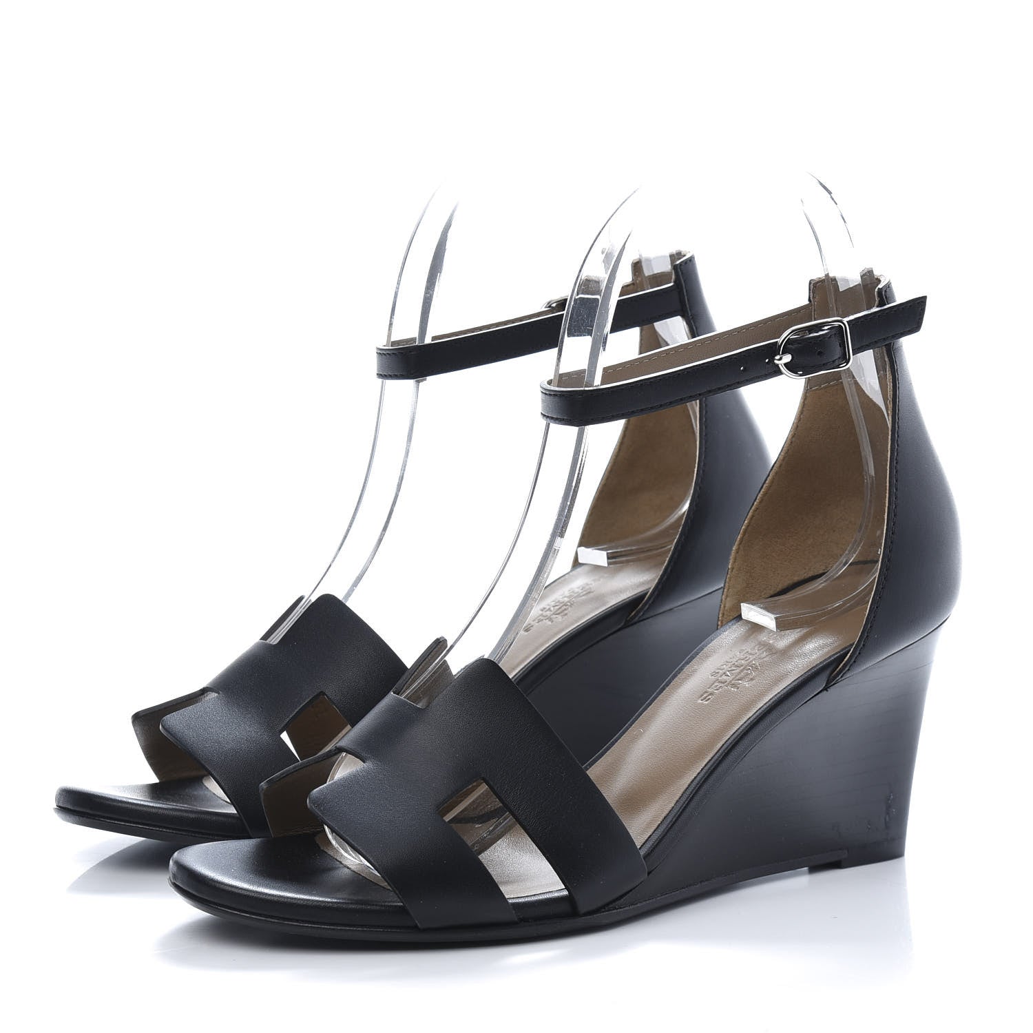 Hermes Calfskin Legend Wedge Sandals 35.5 Black 3 of 8