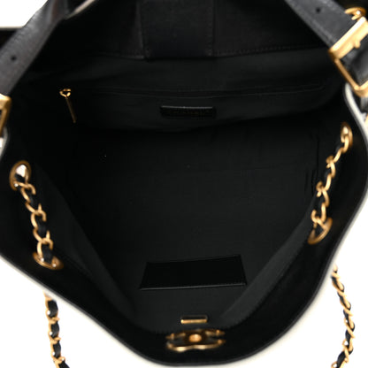 Chanel Suede Calfskin Shiny Lambskin Quilted Small Coco Base Shopping Bag Grey Black 5 of 10