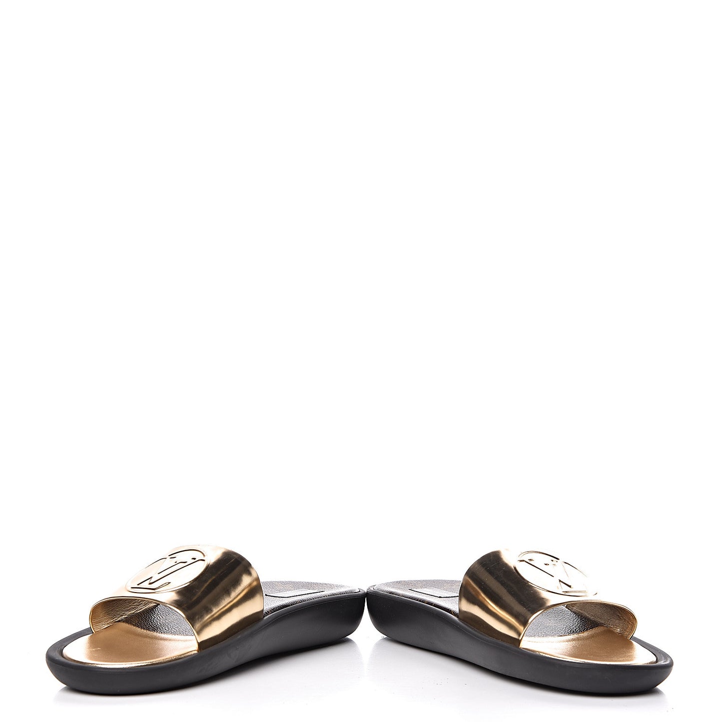 Calfskin Monogram Metallic Sunbath Slide Sandals 40 Gold