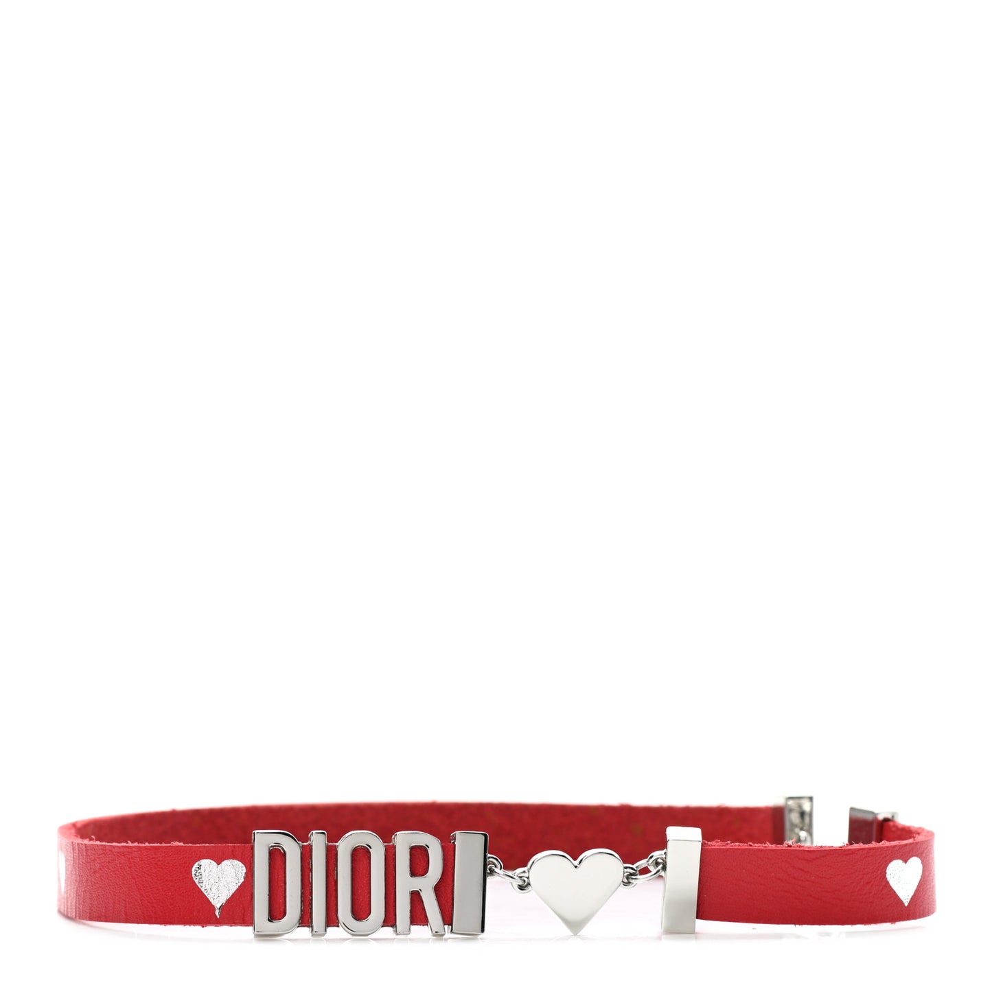Calfskin Heart Dior Logo Choker Necklace Red