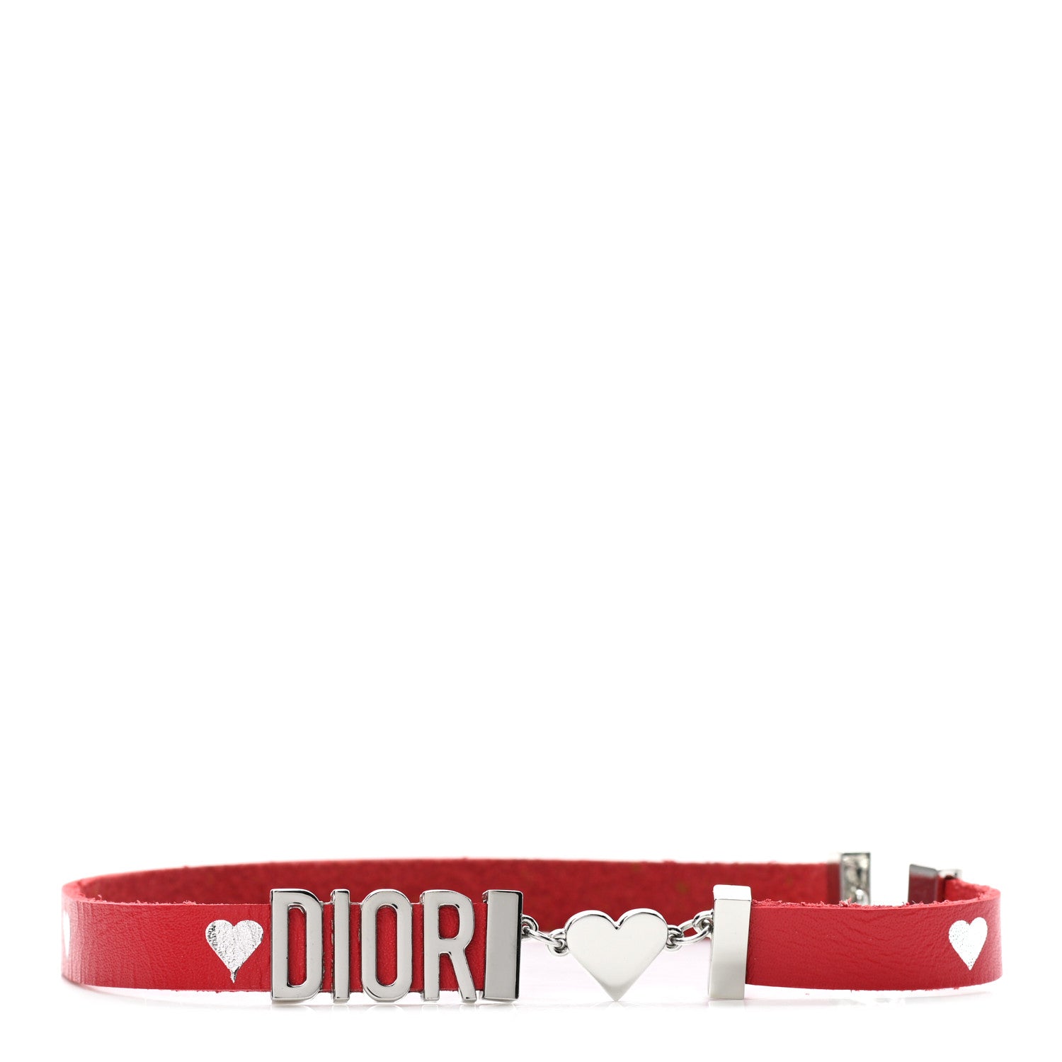 Christian Dior Calfskin Heart Dior Logo Choker Necklace Red 2 of 9