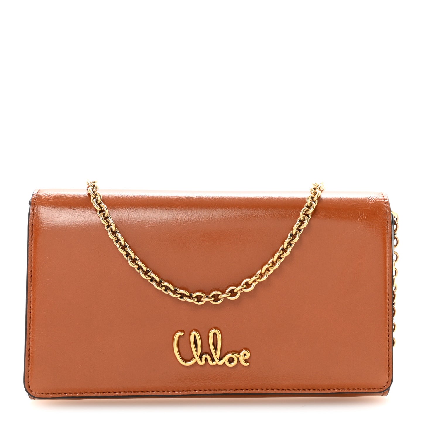 Calfskin Iconic Flap Wallet On Chain Clay Brown