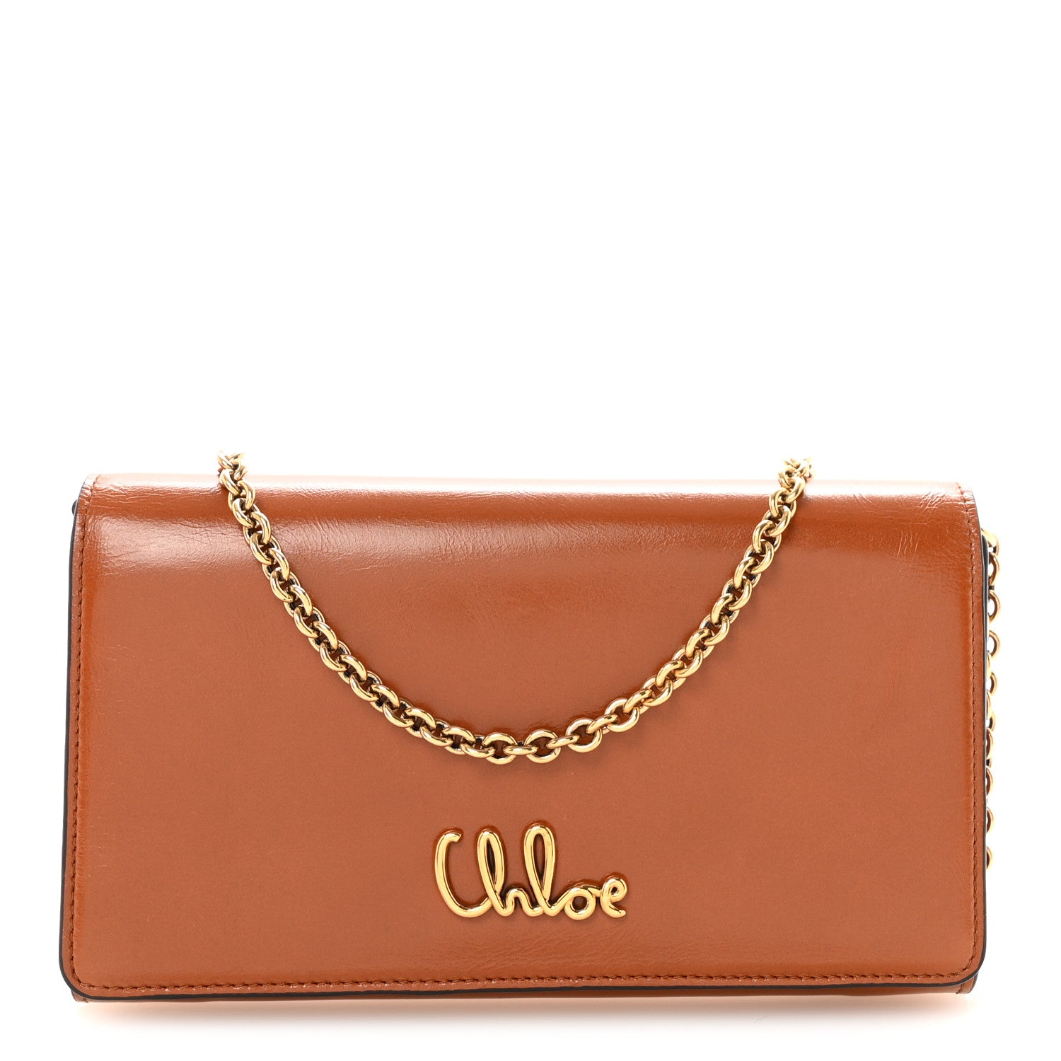 Chloe Calfskin Iconic Flap Wallet On Chain Clay Brown 1 of 10