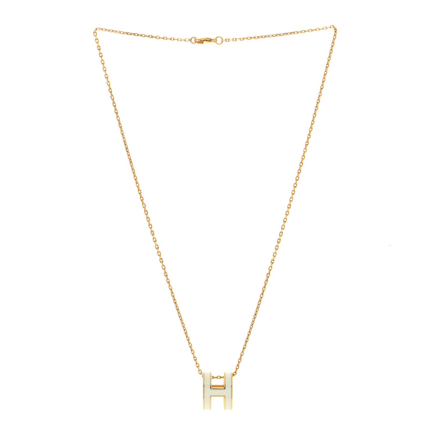 Hermes Lacquered Gold Pop H Pendant Necklace White 2 of 4
