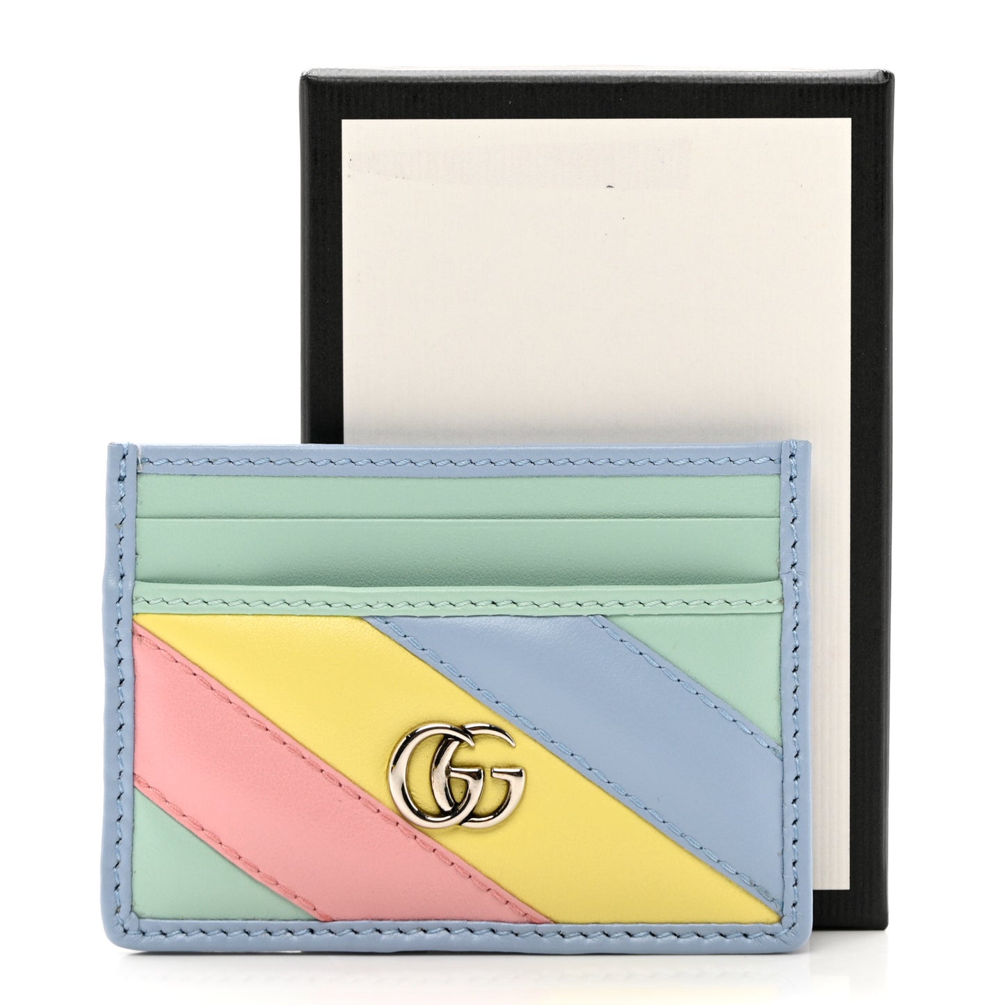Calfskin Matelasse Diagonal GG Marmont Card Holder Wallet Multicolor Pastel