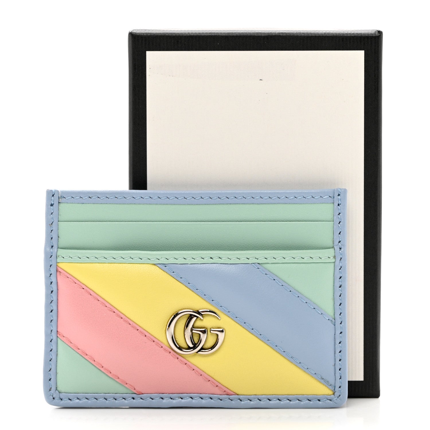 Gucci Calfskin Matelasse Diagonal GG Marmont Card Holder Wallet Multicolor Pastel 7 of 7