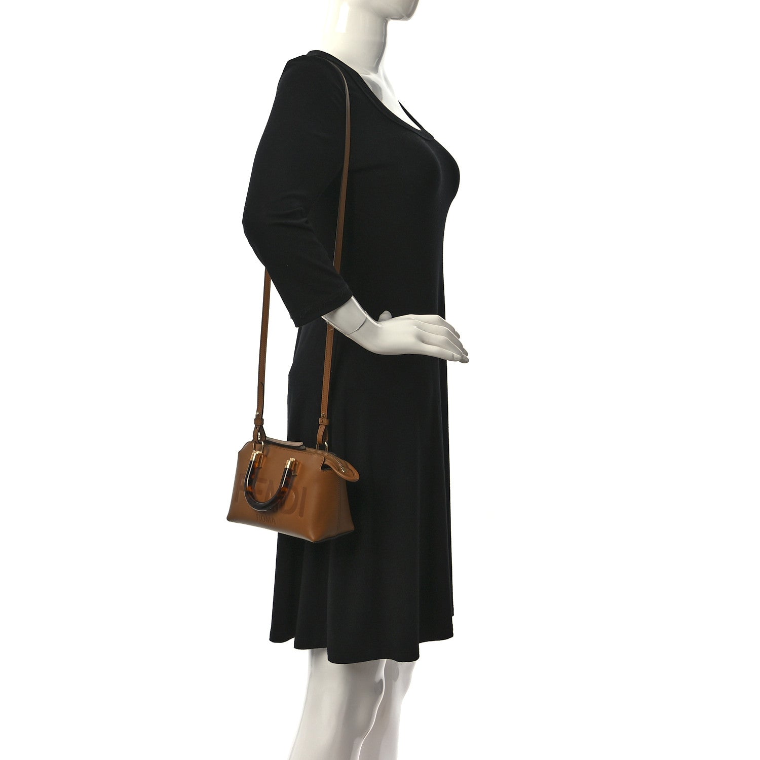Fendi Vitello King Plexiglass Logo Embossed Mini By The Way Top Handle Boston Bag Caramello 2 of 10