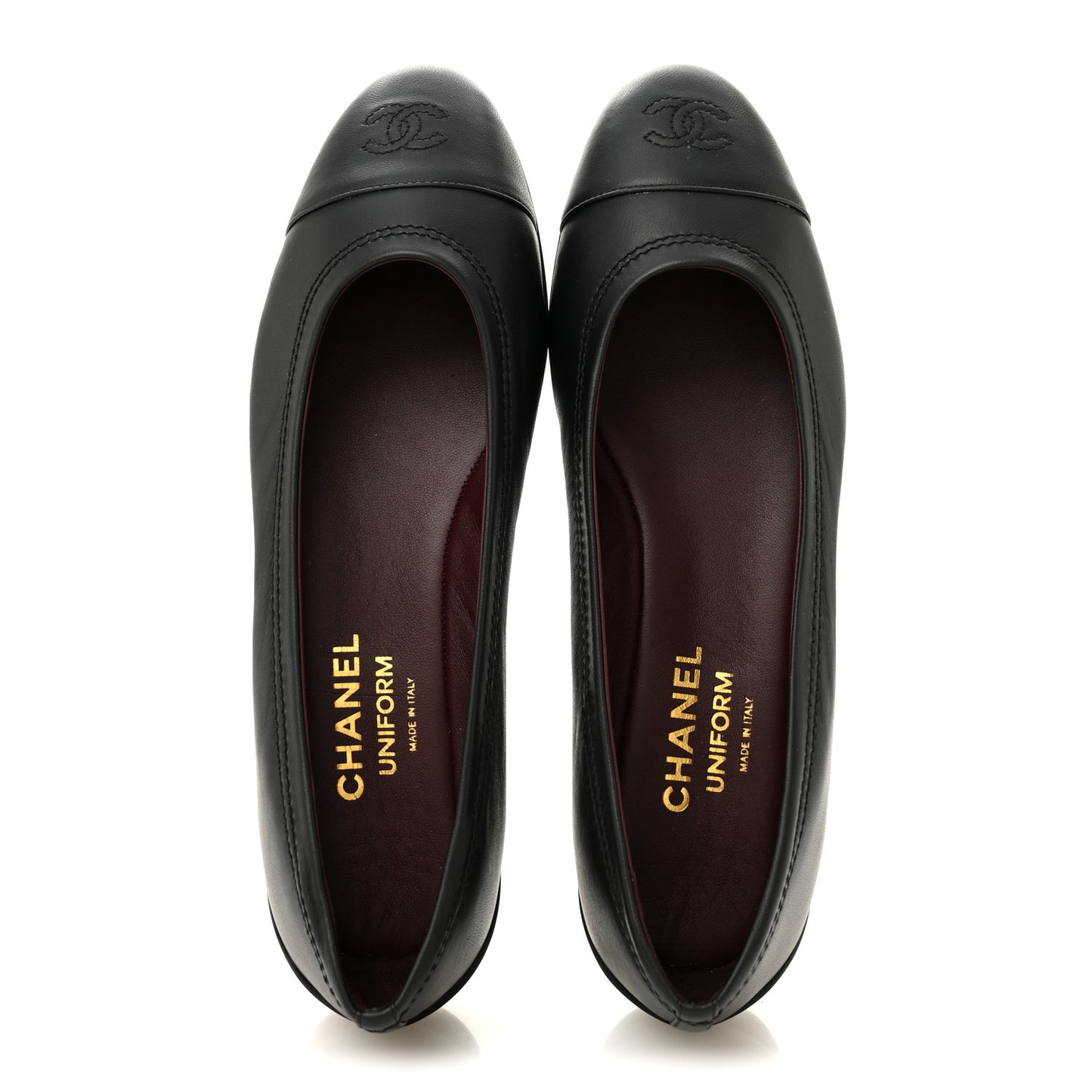 Lambskin Cap Toe CC Uniform Ballerina Flats 40 Black