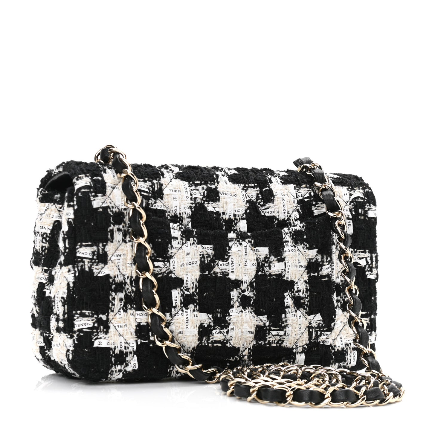 Tweed Quilted Mini Rectangular Flap Black Ecru White