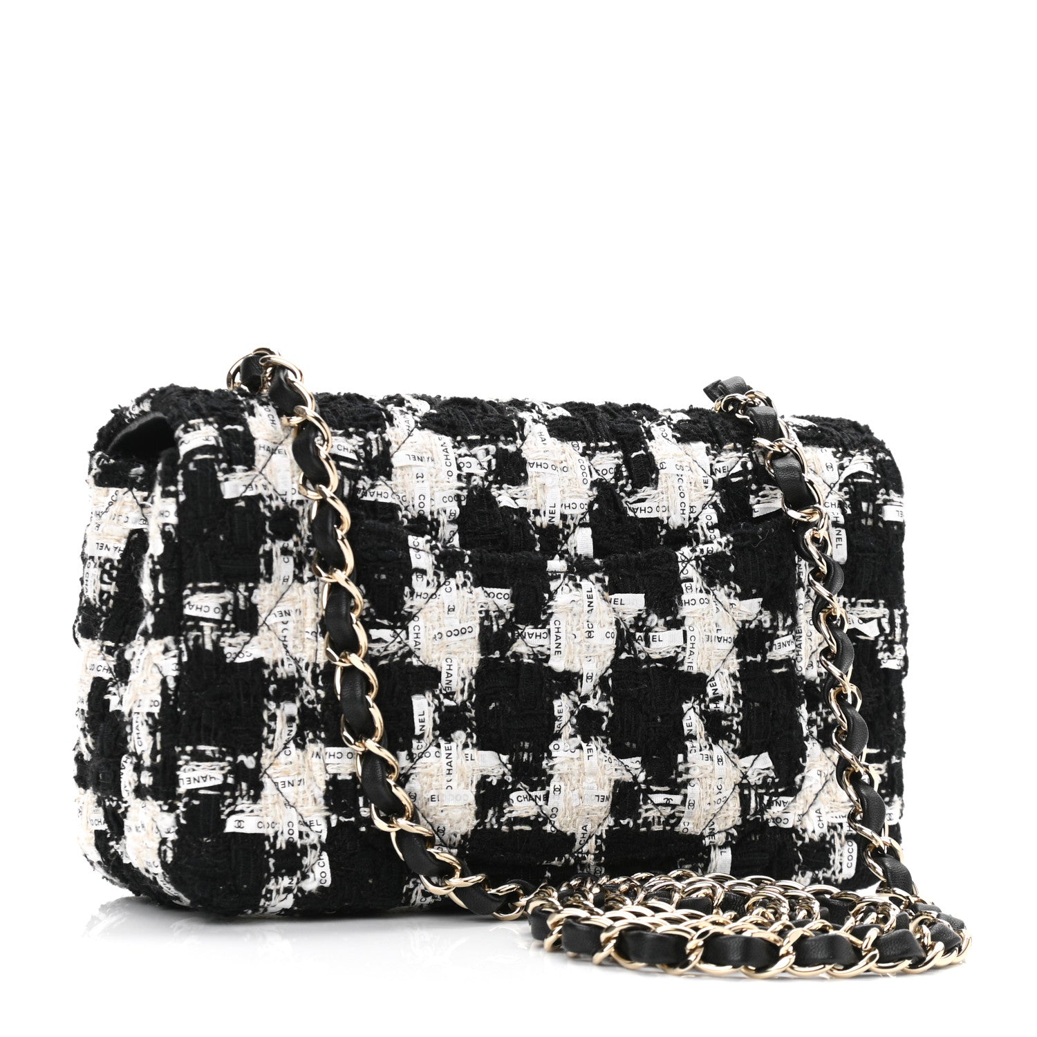 Chanel Tweed Quilted Mini Rectangular Flap Black Ecru White 3 of 11