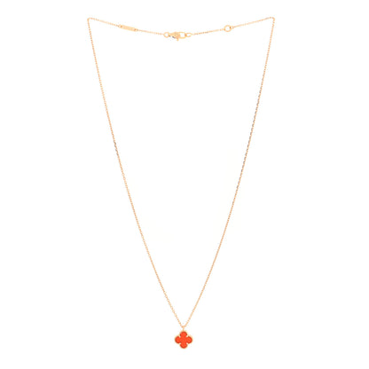 Van Cleef & Arpels 18K Rose Gold Carnelian Sweet Alhambra Pendant Necklace 3 of 4