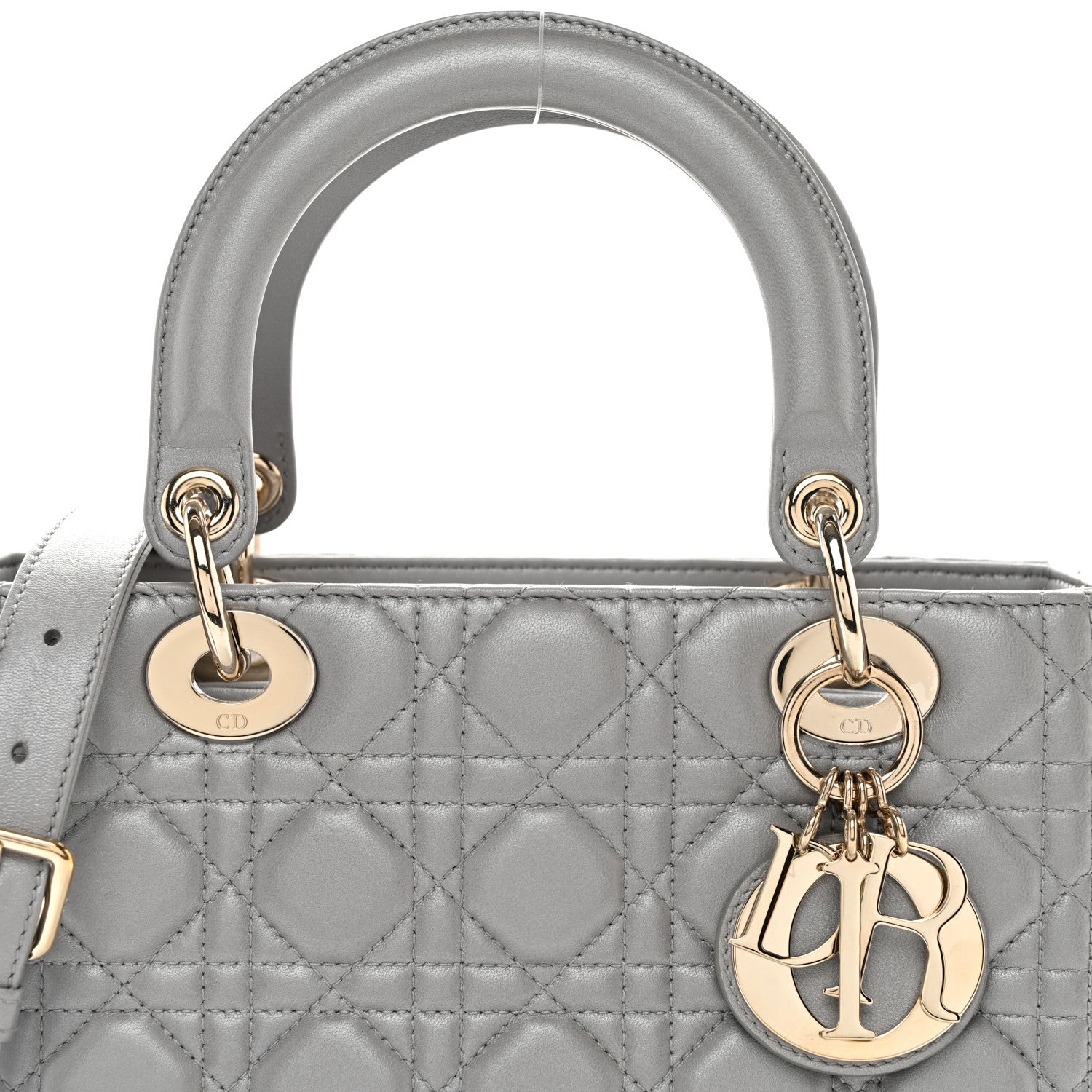Christian Dior Pearly Lambskin Cannage Medium Lady Dior Grey 8 of 10
