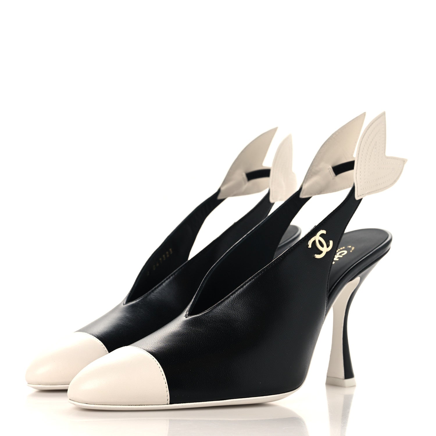 Chanel Lambskin Slingback Pumps 39 Black White 7 of 20