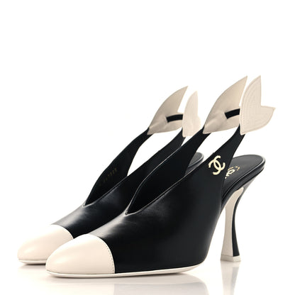 Chanel Lambskin Slingback Pumps 39 Black White 7 of 20
