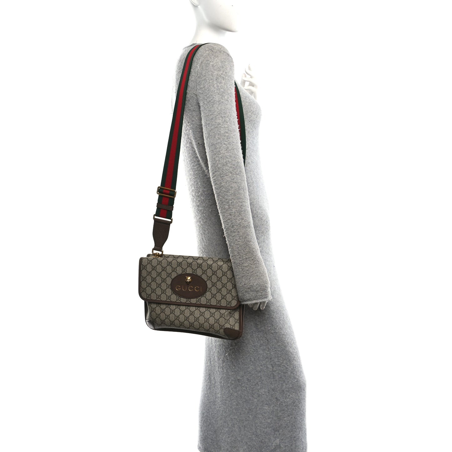 GG Supreme Monogram Web Small Neo Vintage Double Flap Messenger Bag Beige New Acero