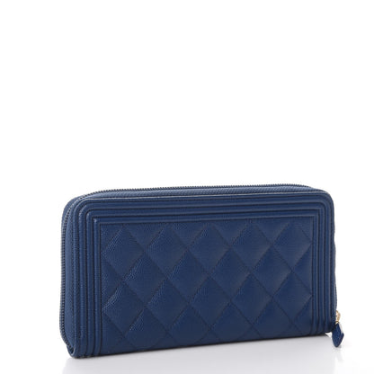 Chanel Caviar Large Zip Around Boy Wallet Blue 3 of 8