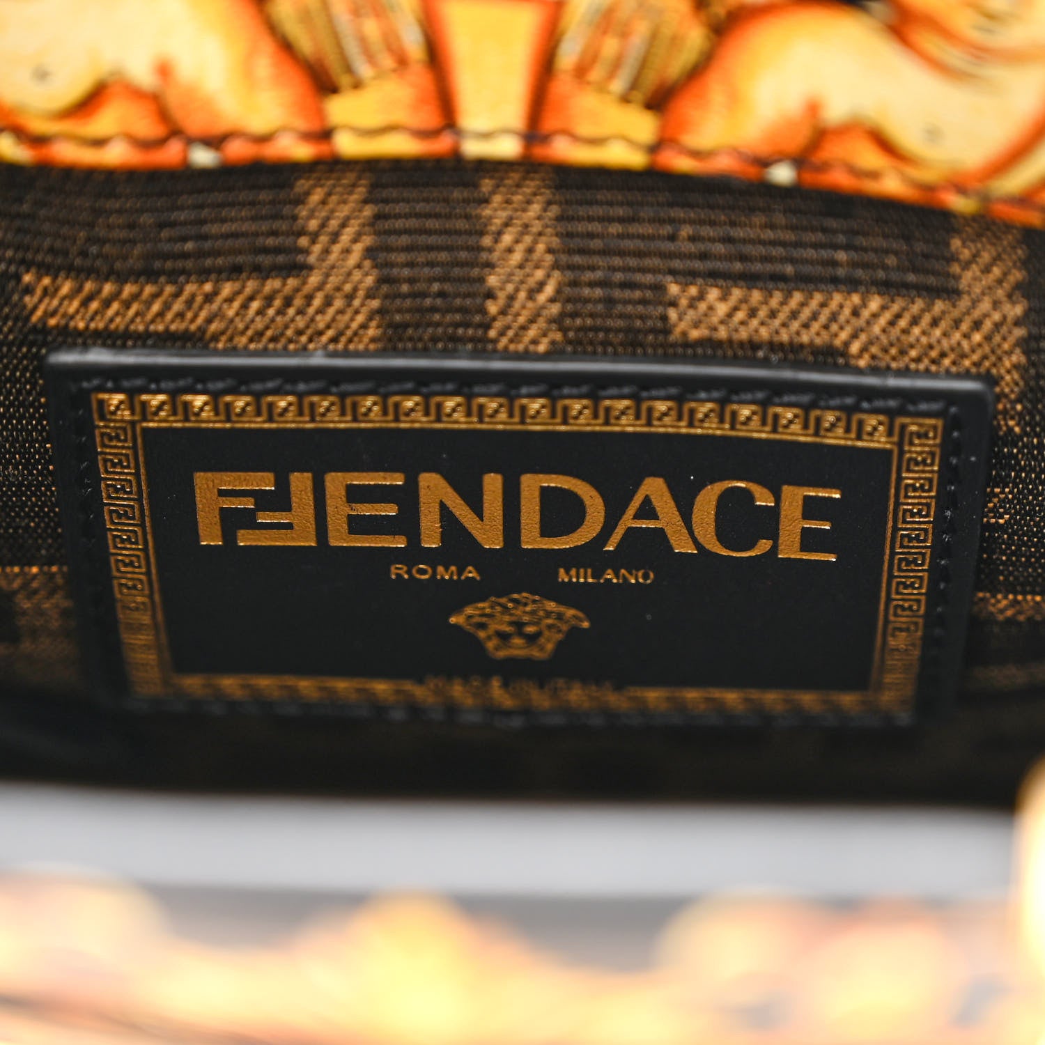 Fendi X VERSACE Vitello King Catalan Mirror Plexiglass Fendace FF Baroque Logo Mini Fendi Sunshine Shopper Tote Black Gold 6 of 11