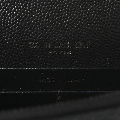 Saint Laurent Grain De Poudre Matelasse Chevron Monogram Monochrome Envelope Chain Wallet Black 6 of 10