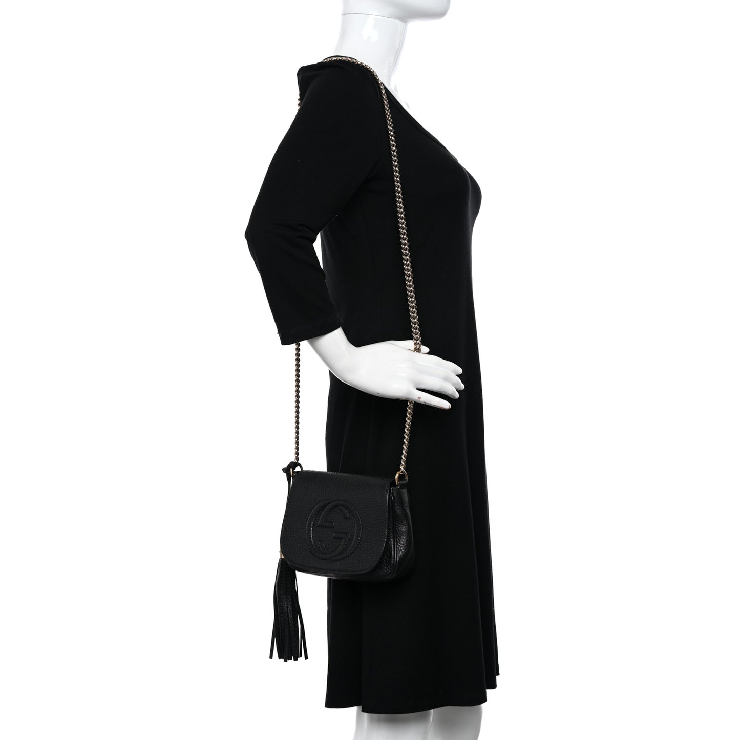 Pebbled Calfskin Small Soho Flap Crossbody Black