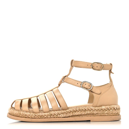 Chanel Lambskin Espadrille Sandals 37 Beige 1 of 9