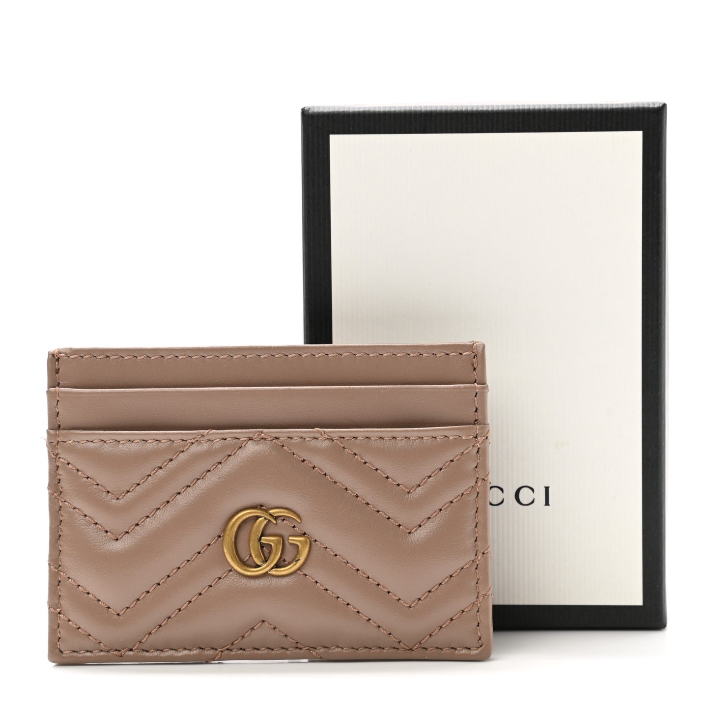 Calfskin Matelasse GG Marmont Card Holder Porcelain Rose