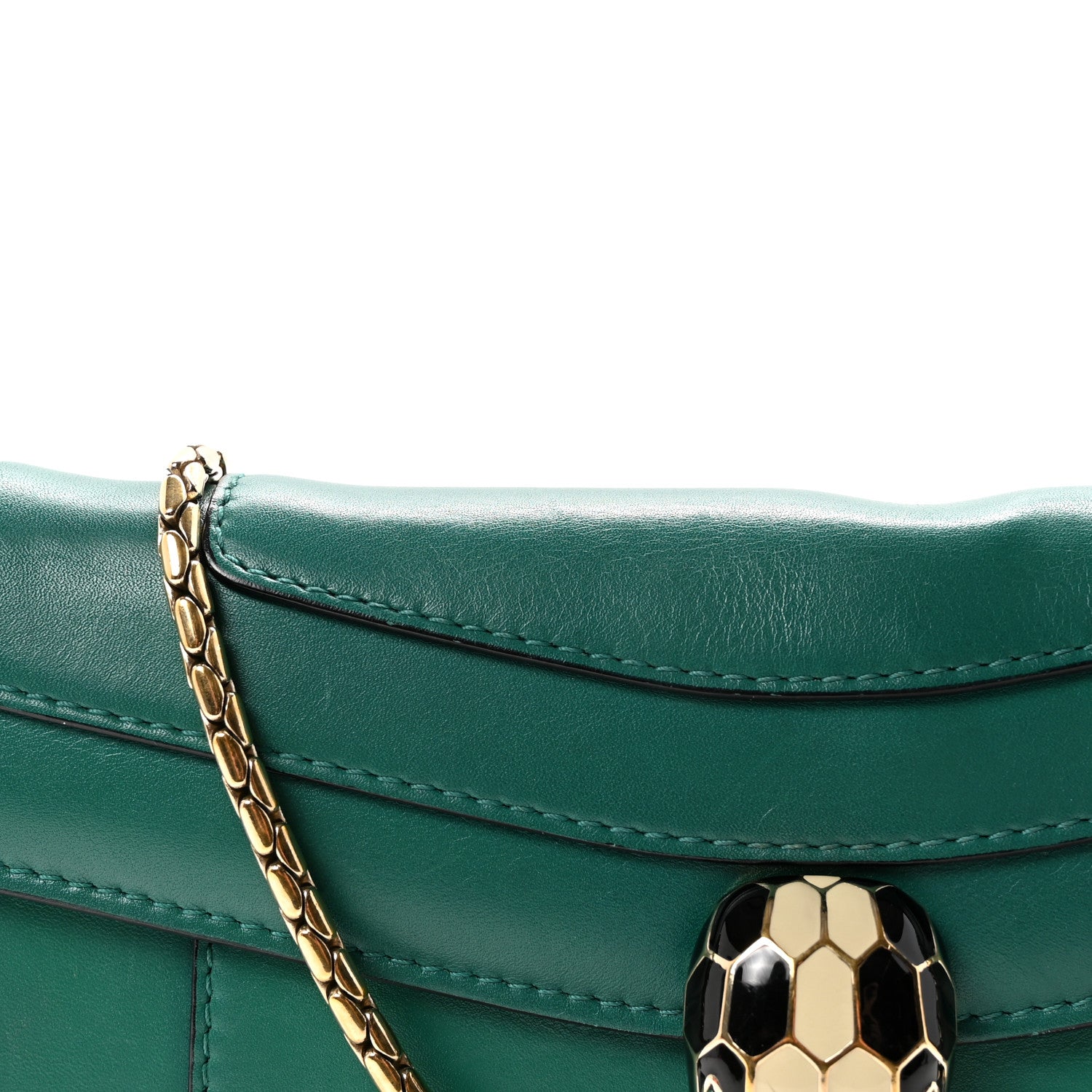 Bulgari Calfskin Serpenti Forever Flap Clutch  Emerald Green 7 of 9