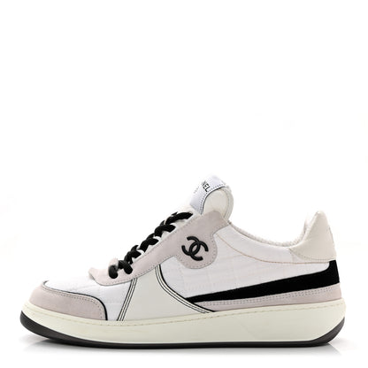 Chanel Suede Fabric Calfskin Womens CC Sneakers 39.5 White Light Gray 1 of 12