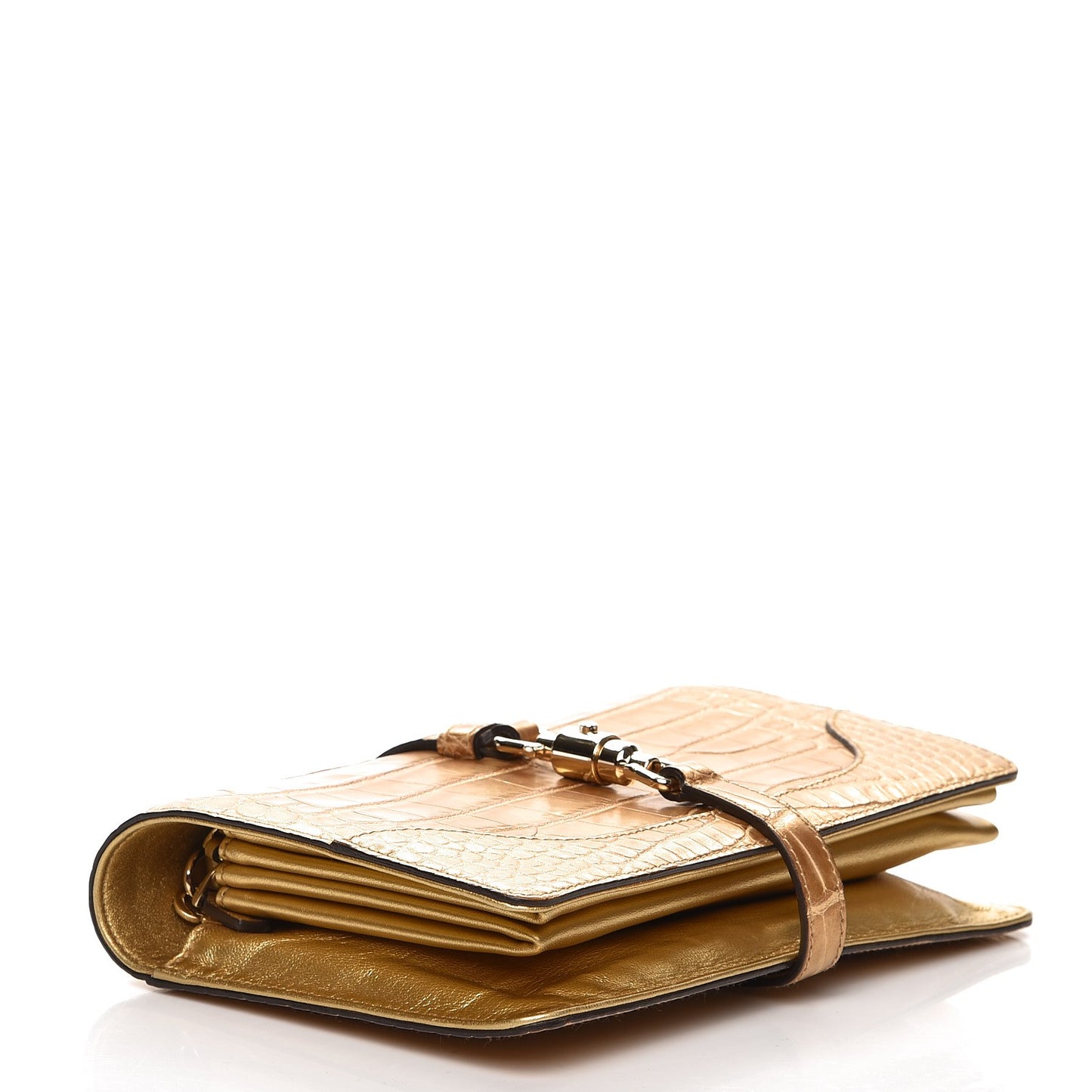 Metallic Alligator Piston Broadway Evening Bag Gold