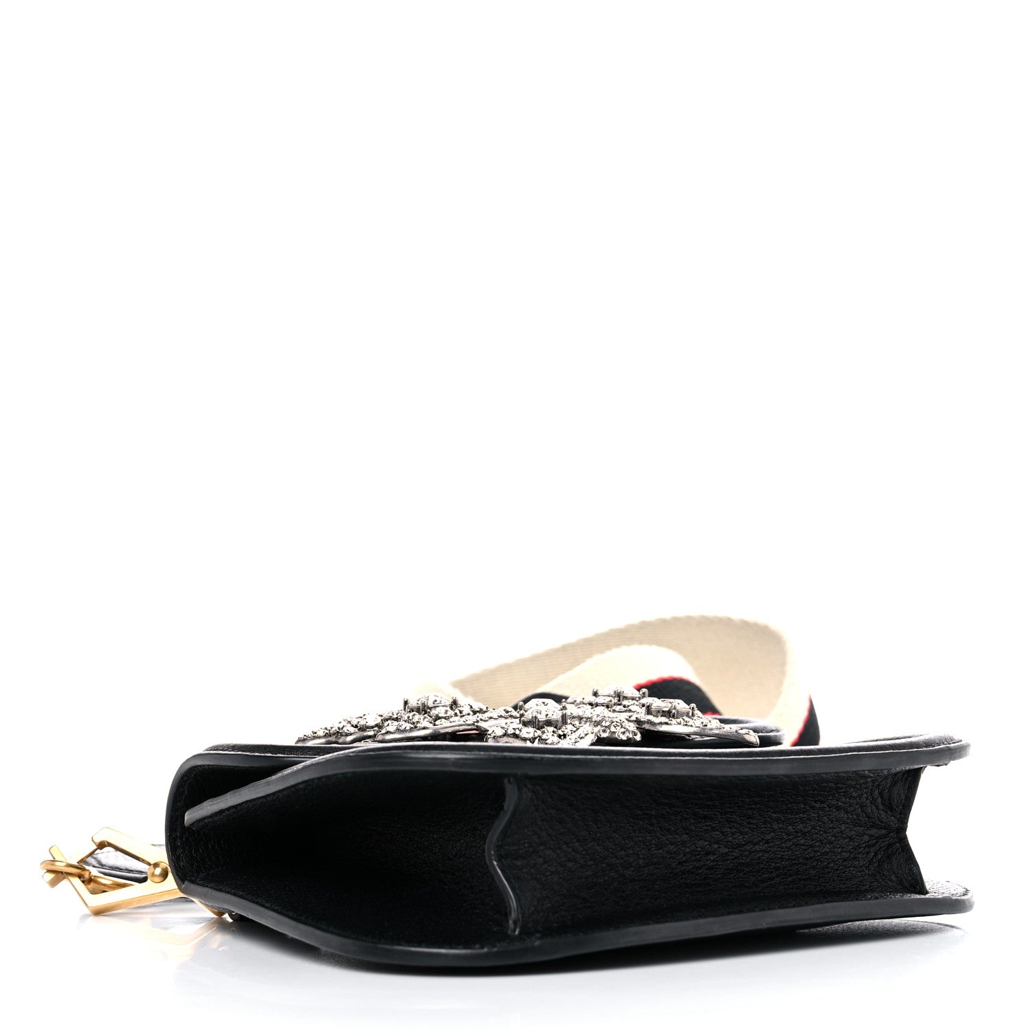 Gucci Calfskin Web Crystal Butterfly Stripe Small Totem Shoulder Bag Black 4 of 15