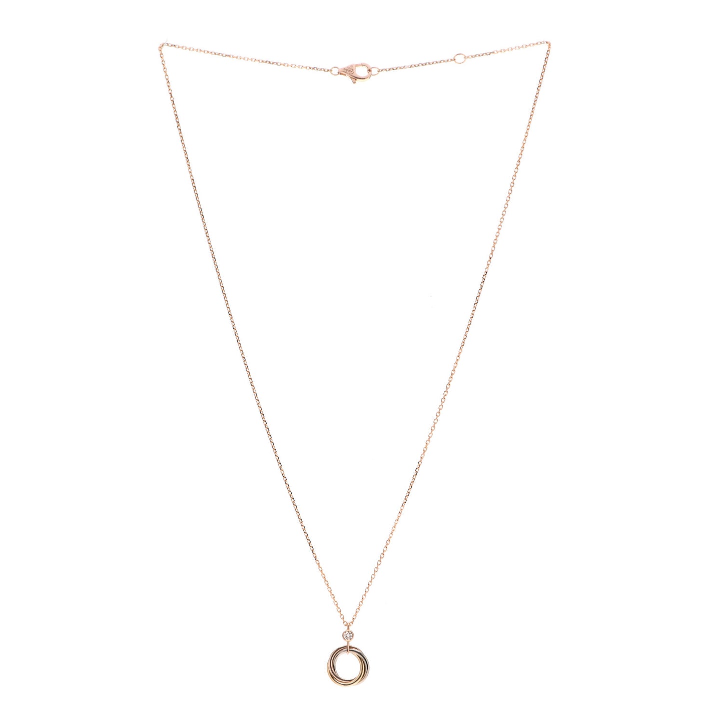 18K Pink Yellow White Gold Diamond Trinity Pendant Necklace