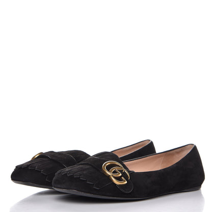 Gucci Kid Scamosciato GG Marmont Fringe Flats 40 Black 2 of 8