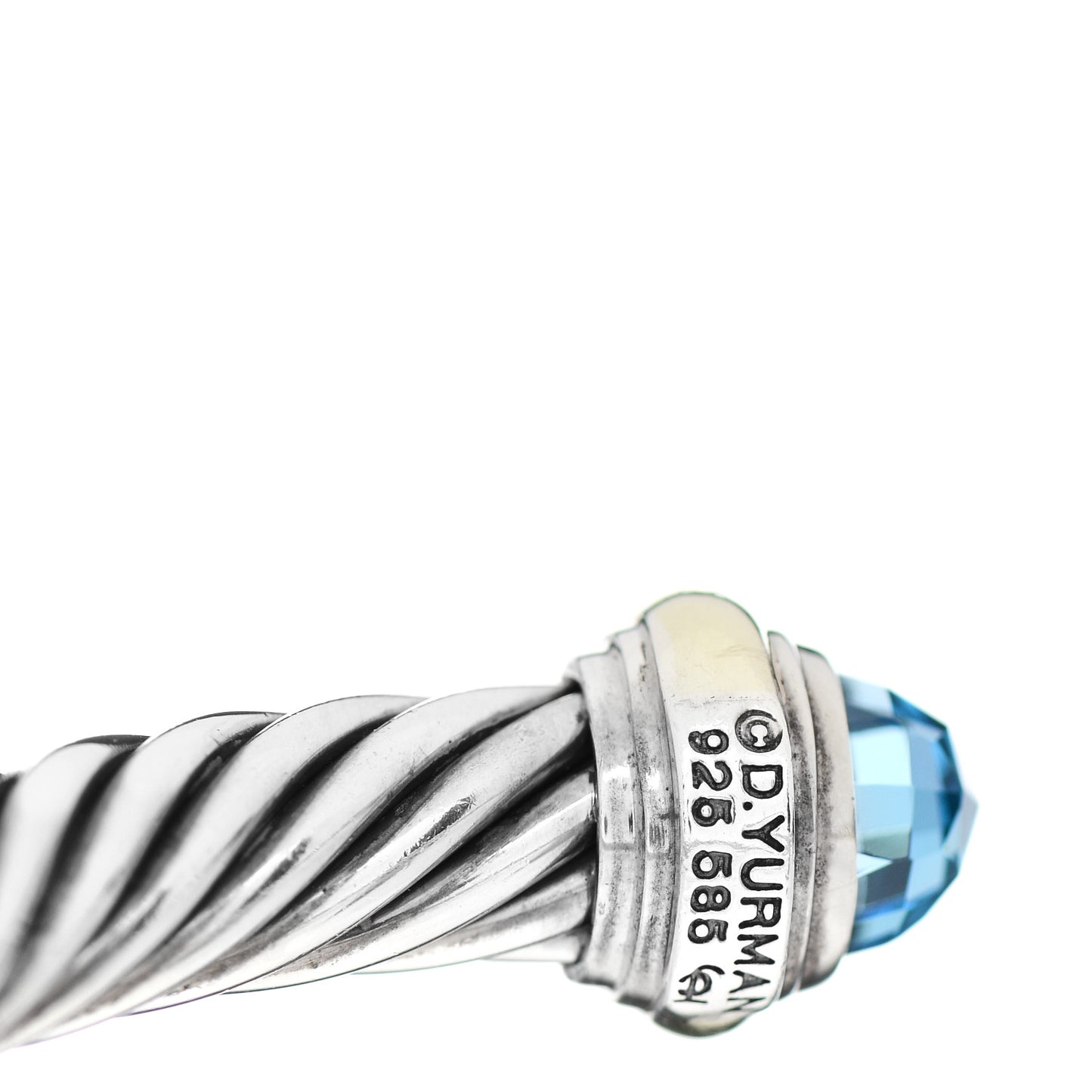 Sterling Silver 14K Yellow Gold Blue Topaz 7mm Cable Classics Bracelet
