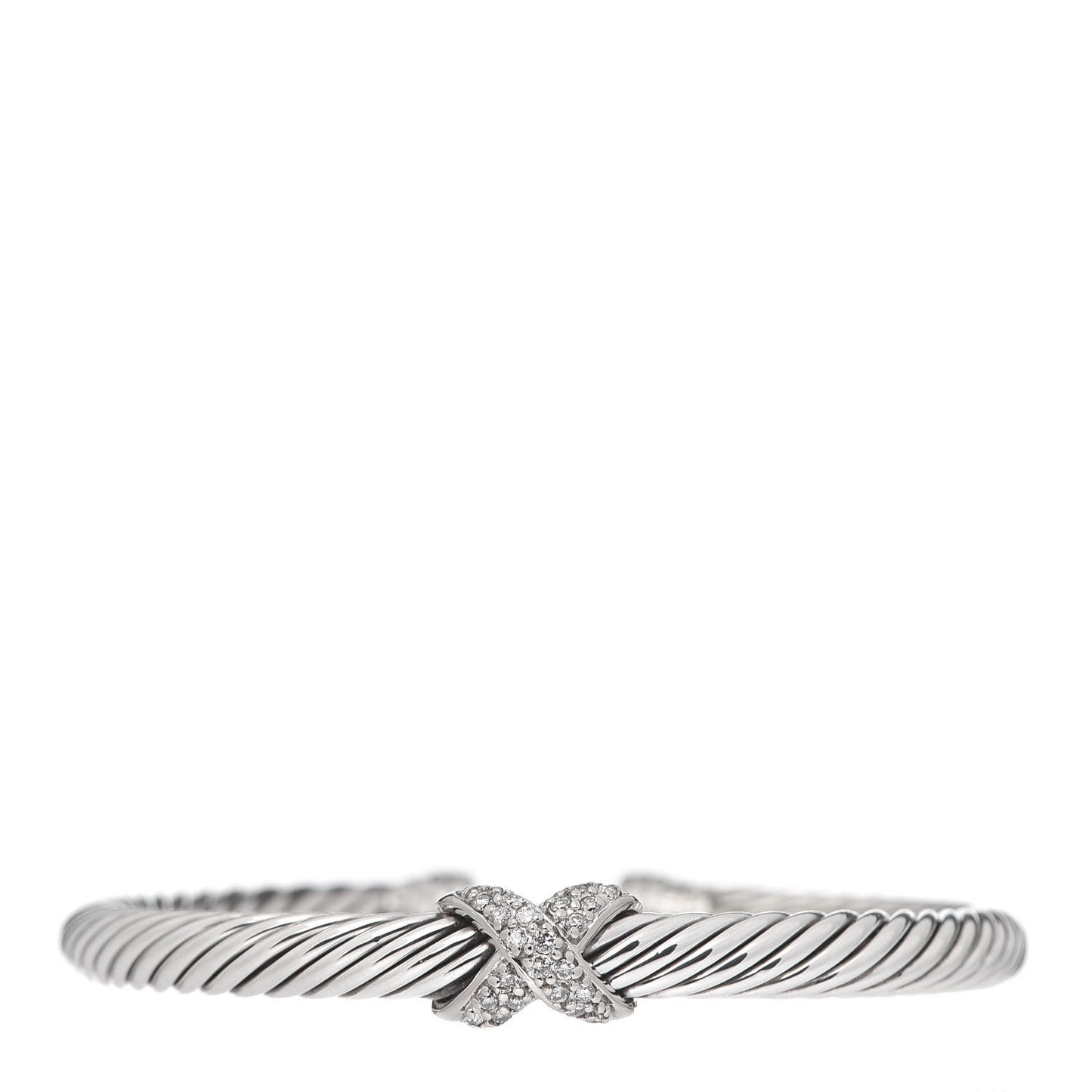 Sterling Silver 18K White Gold Diamond Pave 5mm X Cable Bracelet