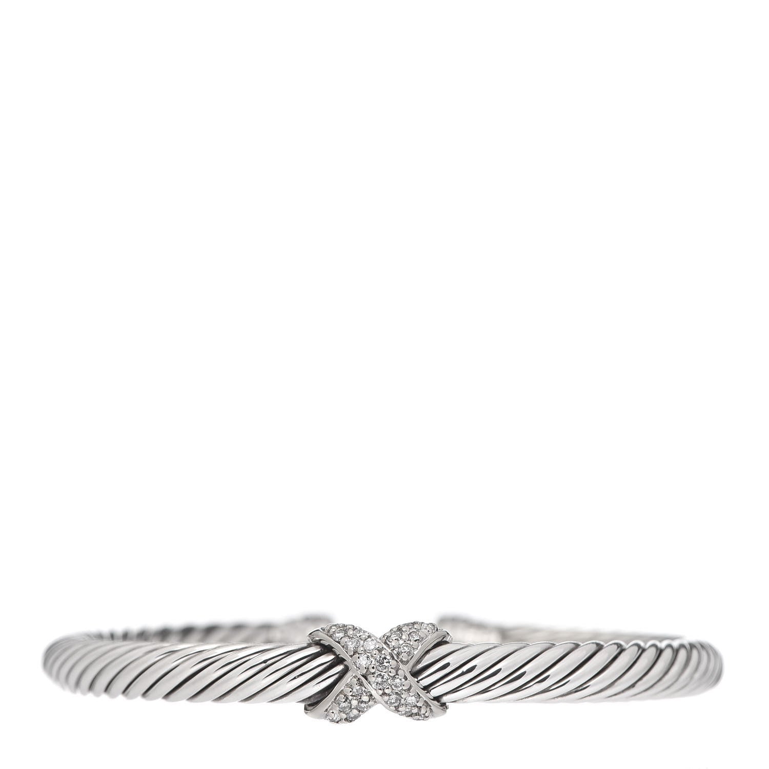 David Yurman Sterling Silver 18K White Gold Diamond Pave 5mm X Cable Bracelet 1 of 5