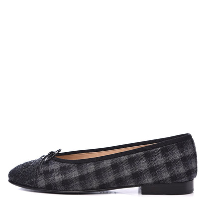 Chanel Tweed Cap Toe Ballerina Flats 36 Dark Grey Black 1 of 9