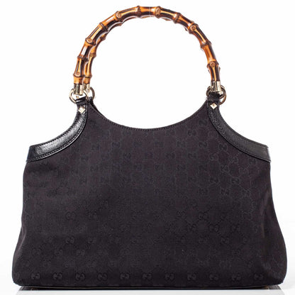 Gucci Monogram Bamboo Handle Shoulder Bag Black 1 of 9