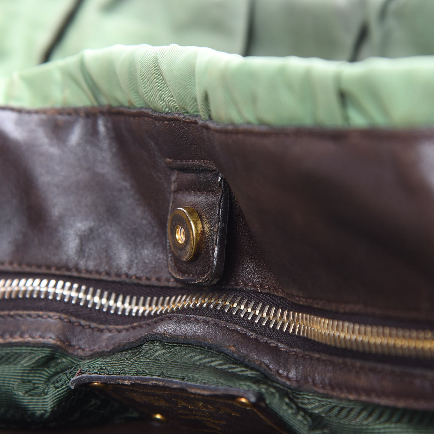 Tessuto Nylon Gaufre Tote Green Brown