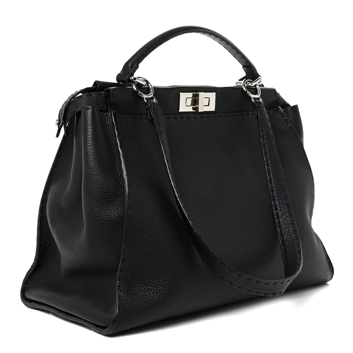 Fendi Cuoio Romano Selleria Bi-Color Large Peekaboo Iconic Satchel Black Mou 3 of 34