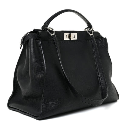 Fendi Cuoio Romano Selleria Bi-Color Large Peekaboo Iconic Satchel Black Mou 3 of 34