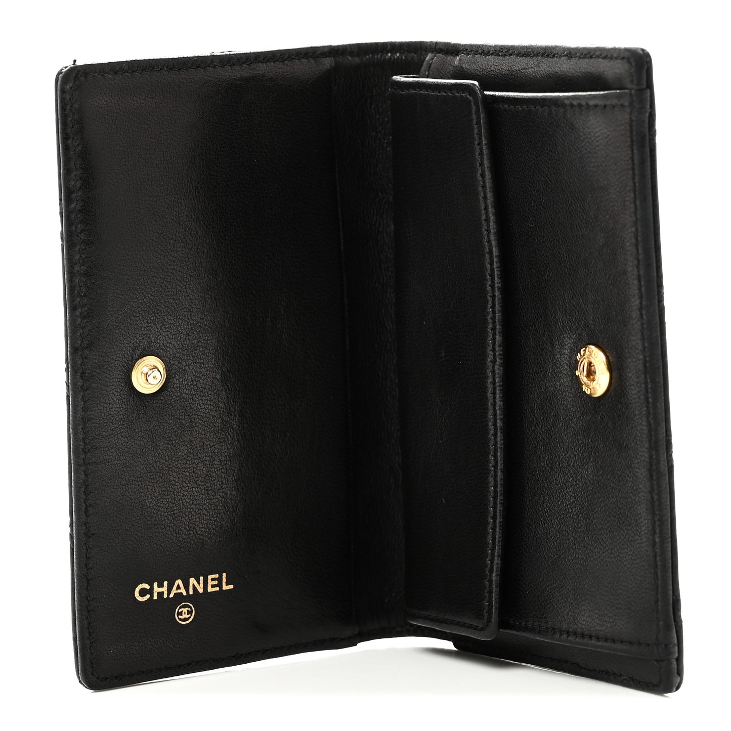 Lambskin Diamond Stitched Compact Flap Wallet Black
