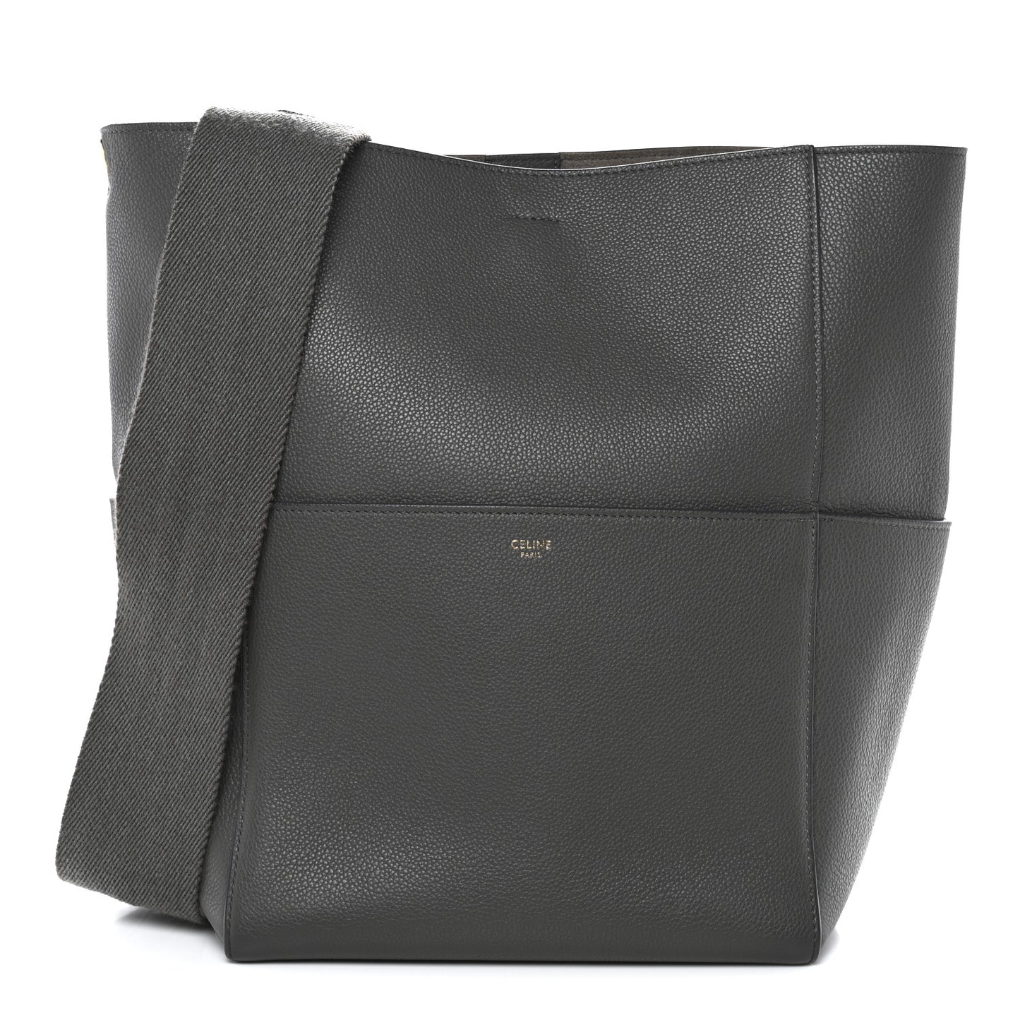 Soft Grained Calfskin Sangle Bucket Bag Grey